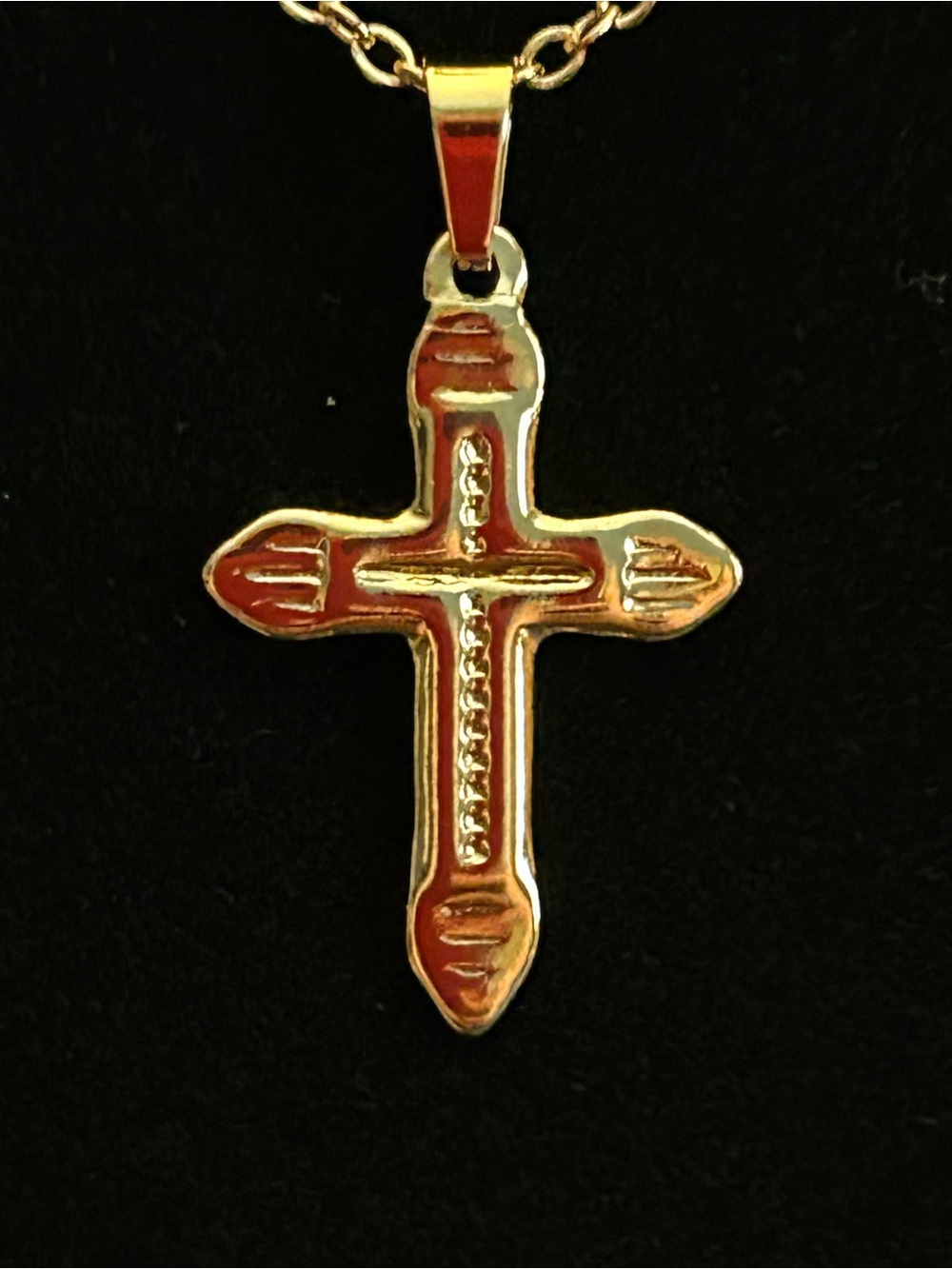 Simple Gold Stainless Steel Cross Pendant Necklace with Matching 18” Chain